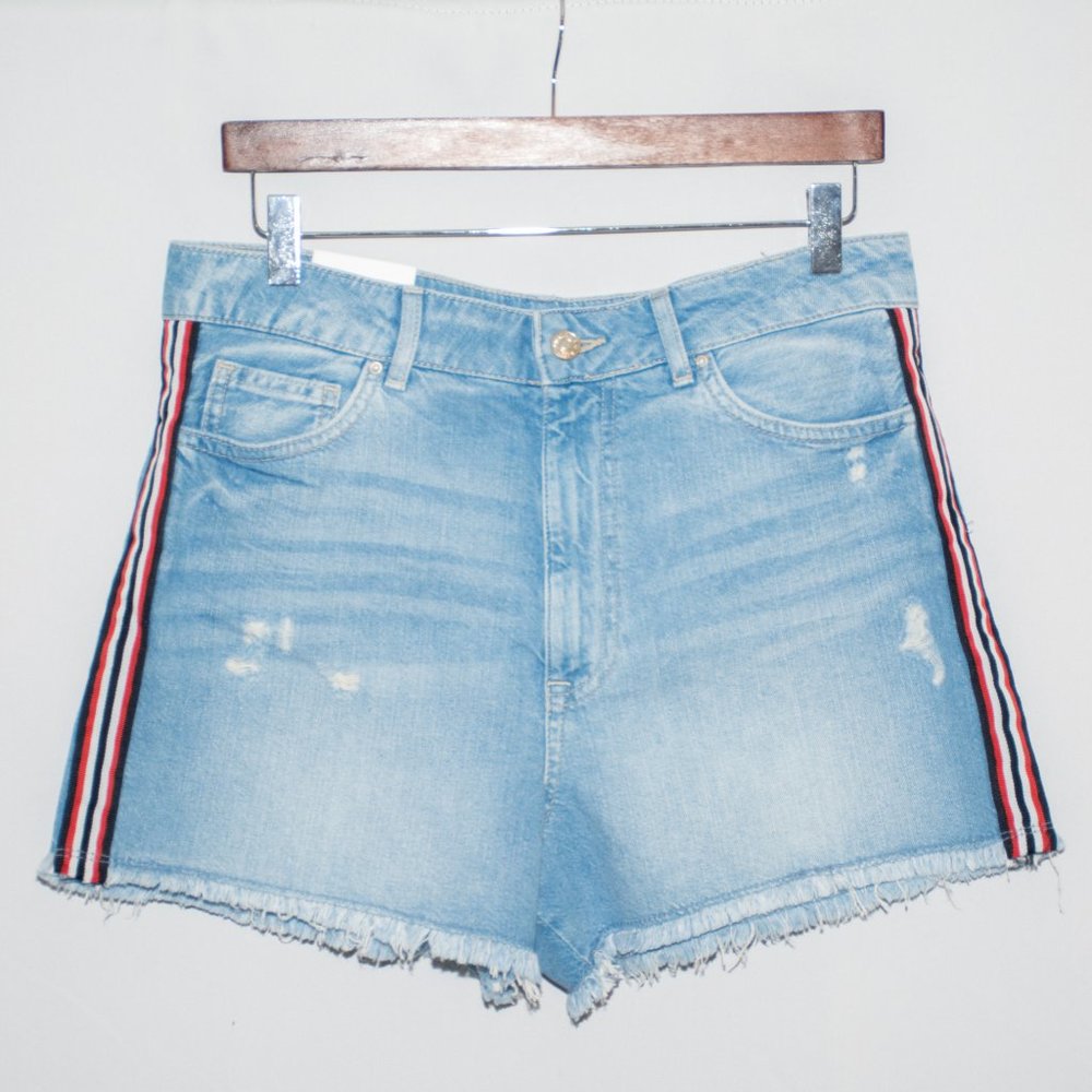 NWT Forever 21 Denim Shorts with Black and Red Stripes